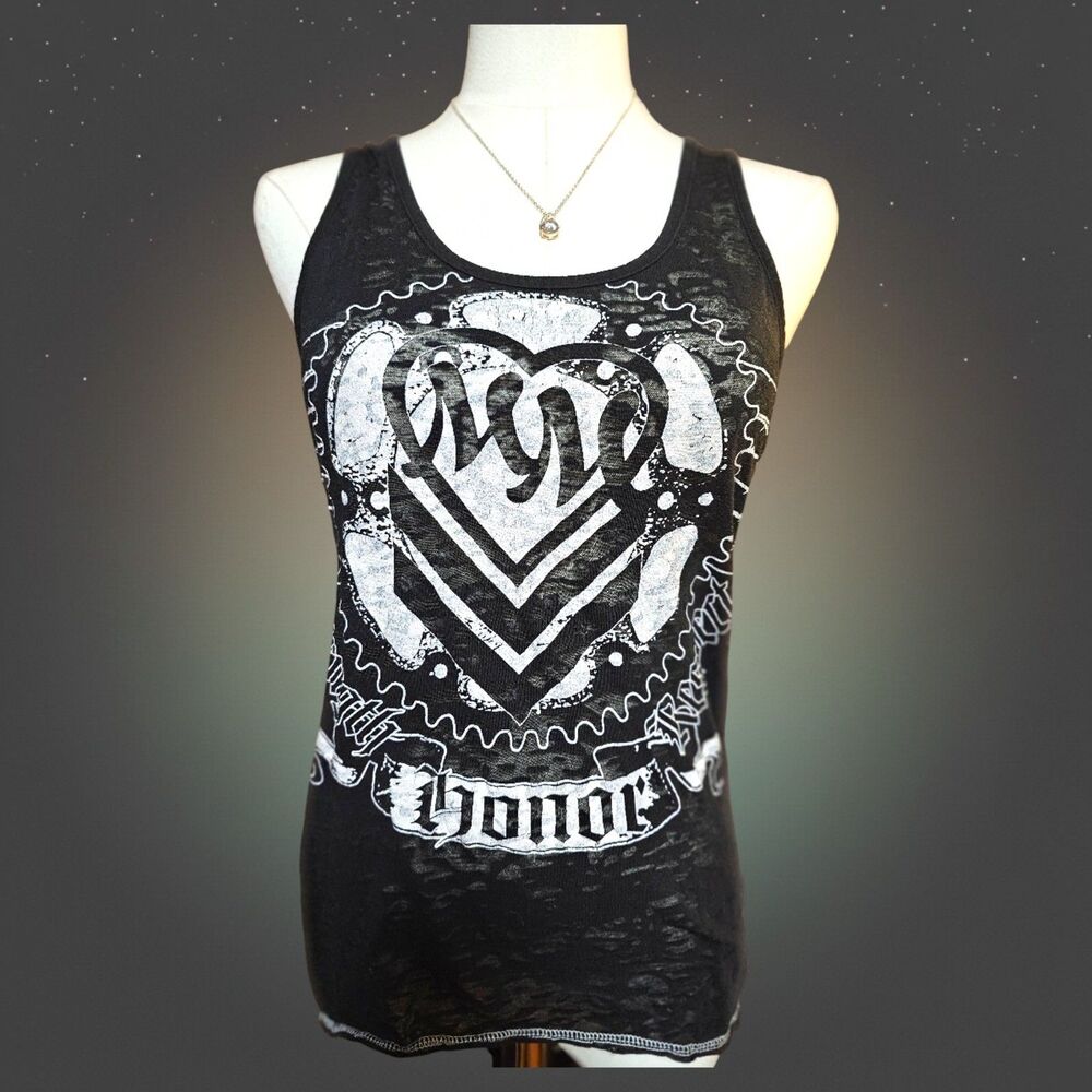 Metal Mulisha Womens Black Burnout Racerback Tank Top‎ Heart Honor Graphic Small